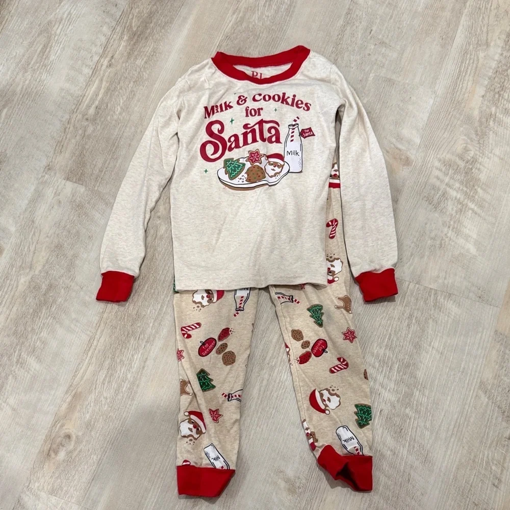 The Children's Place Beige and Red Santa Pajama Set
